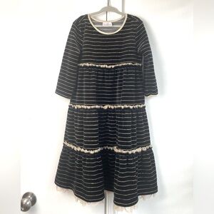 Hanna Andersson black & gold tulle trim velour  tier dress size 6/7